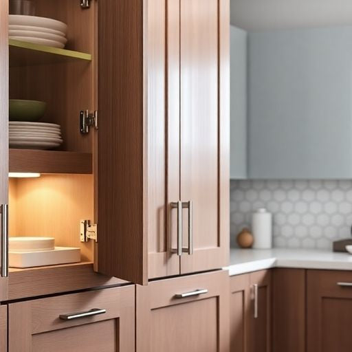 Modern kitchen cabinet with soft close hinges.