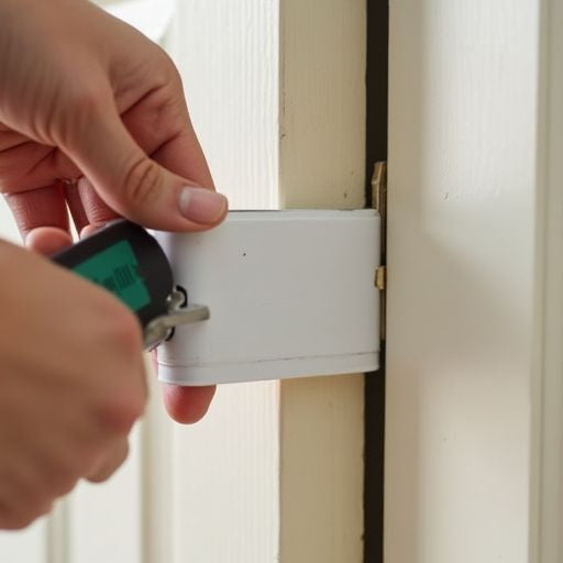 Person installing weather stripping on a door.