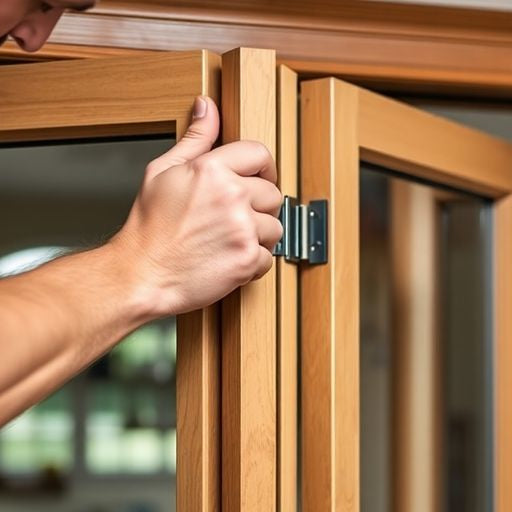 Handyman adjusting bifold doors for alignment.