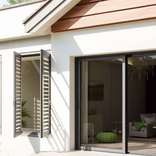 Modern home with stylish jalousie windows in natural light.