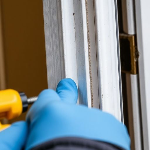Person installing door weatherstripping for energy efficiency.