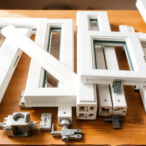 PGT window parts on a wooden table