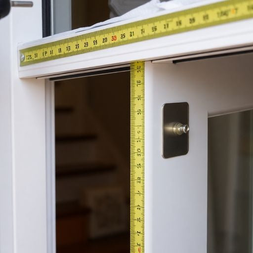 Close-up of tools and storm door installation.
