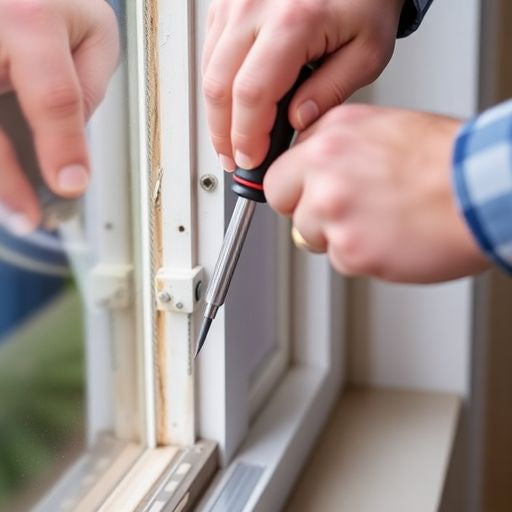Person removing window sash with tools in hand.