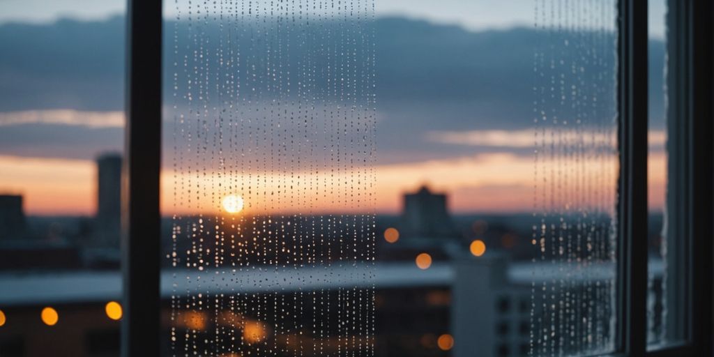 Window with weather strips for energy efficiency and draft prevention.