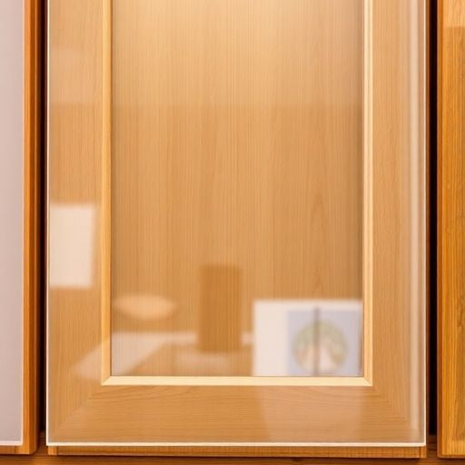 Different types of glass for cabinet doors on display.