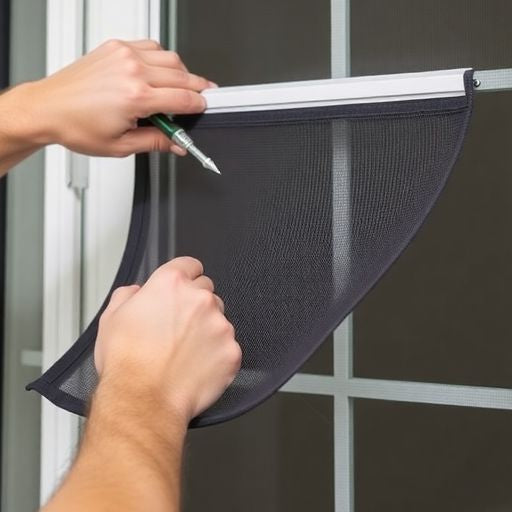 Person removing screen from storm door with tools.