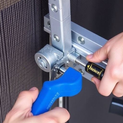 Image of a screen door closer installation process.