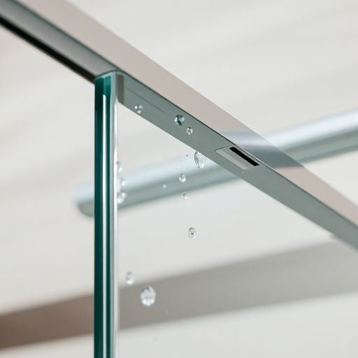 New shower door track in a modern bathroom setting.