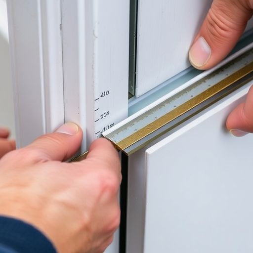 Person installing door weatherstripping for energy efficiency.