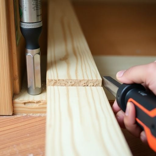 Hand installing a new door sill with tools.