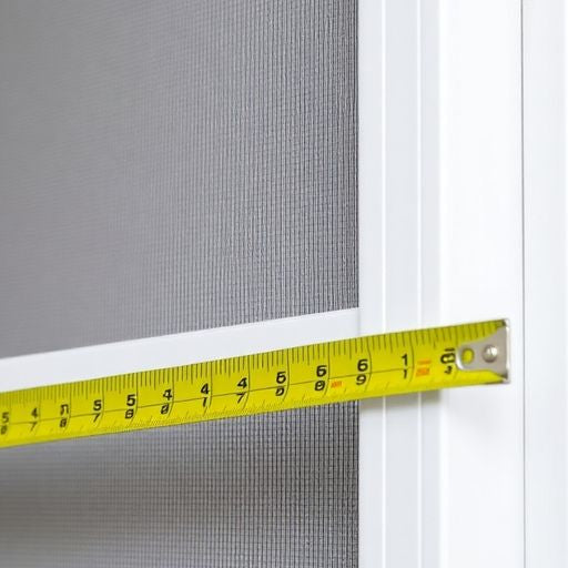 Measuring tape on a window screen frame.
