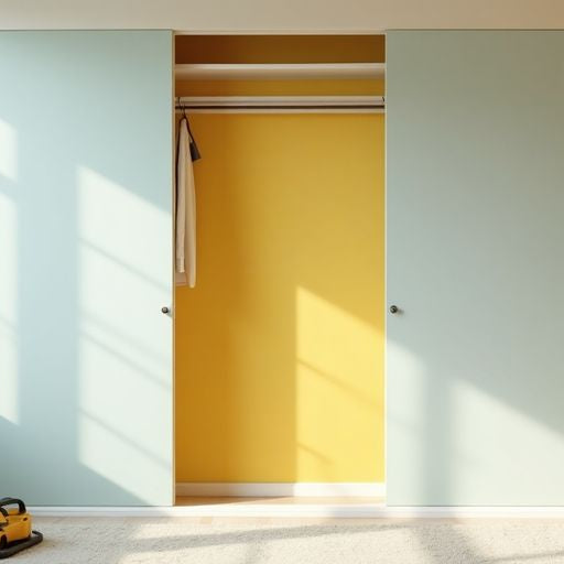 Person removing a closet with tools in a bright room.