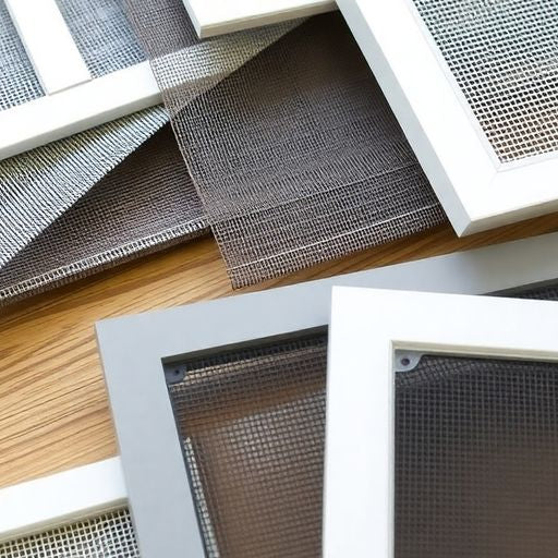 Assorted window screen parts on a wooden surface.