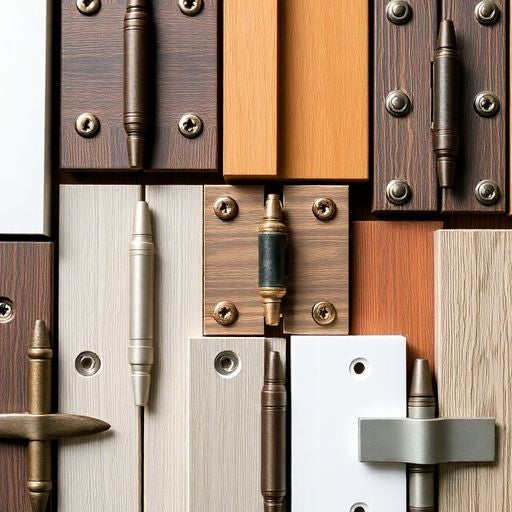 Different styles of cabinet door hinges displayed together.