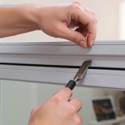 A person removing a glass window panel.