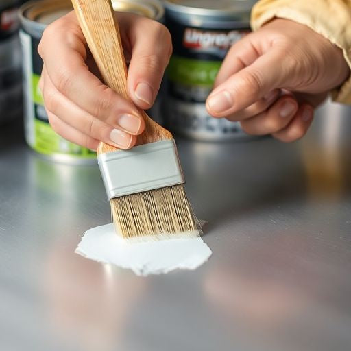 Hand painting aluminum with a brush and paint cans.
