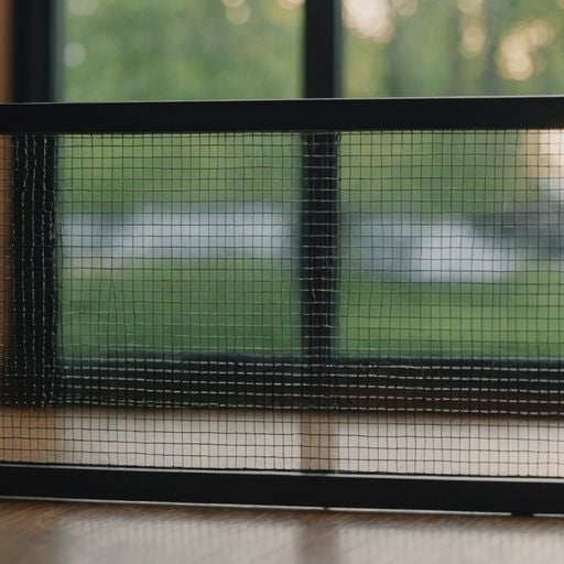 Various window screen replacement parts neatly arranged on table.