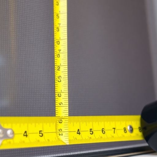 Measuring tape beside a window screen frame.