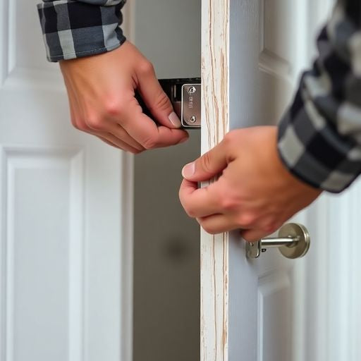 Person removing a pocket door with tools nearby.