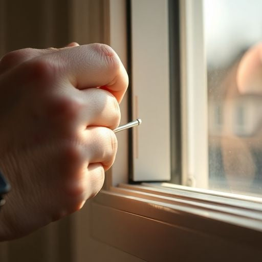 Person unlocking a window with a small tool.