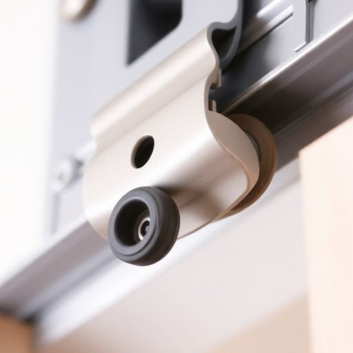Close-up of pocket door rollers and track.