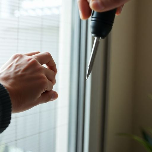 Person adjusting a screen door with a screwdriver.