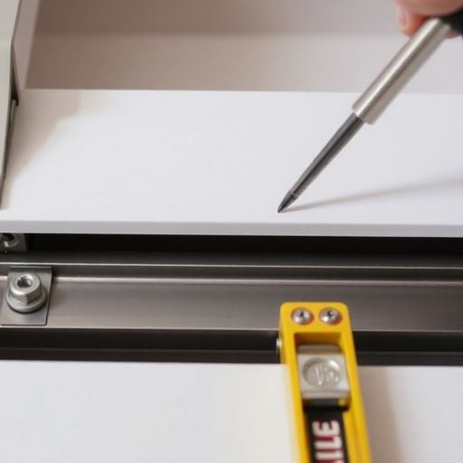 Pocket door removal process with tools and track visible.