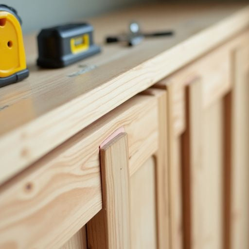 Close-up of bifold door jamb installation with tools.