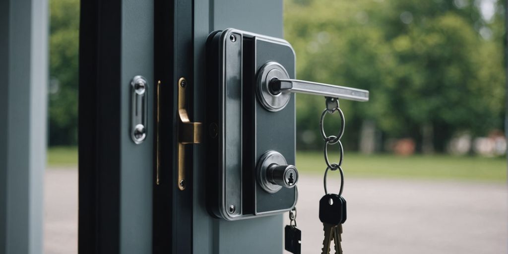 Sliding glass door lock with key for security.