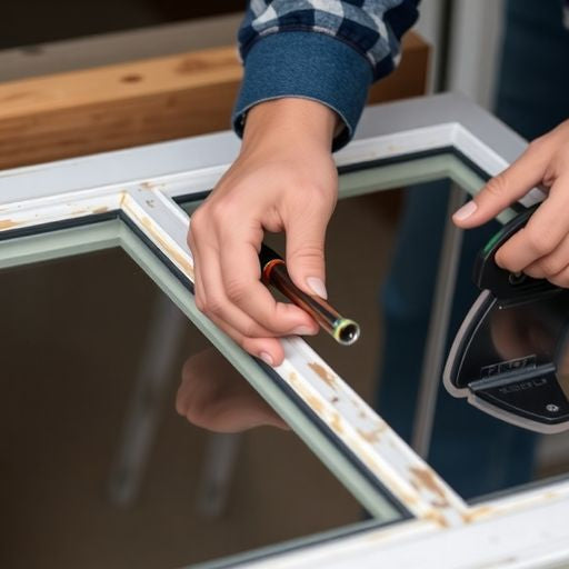 Person removing a single hung window with tools.