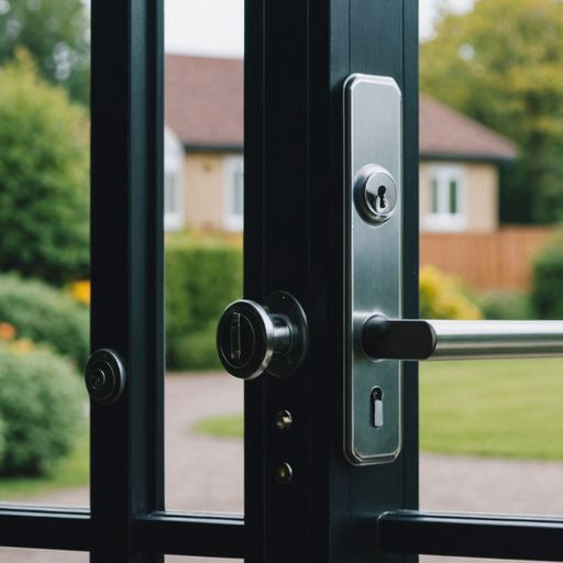 Patio door with a secure lock for enhanced safety.
