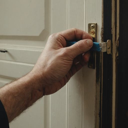 Person installing weather stripping on door for energy efficiency