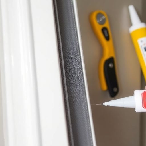 Close-up of Jeld Wen weatherstripping replacement process.