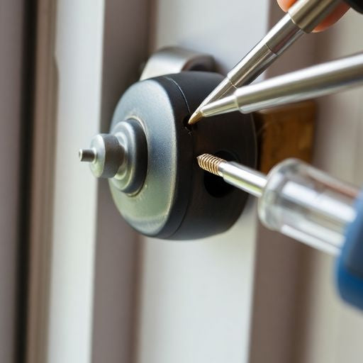 Close-up of a window crank handle repair.