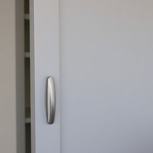 Close-up of sleek sliding closet door finger pull.