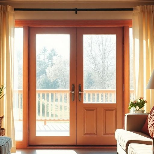 Cozy interior with a bright sliding glass door.