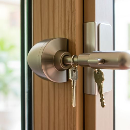 Secure patio door lock with key inserted