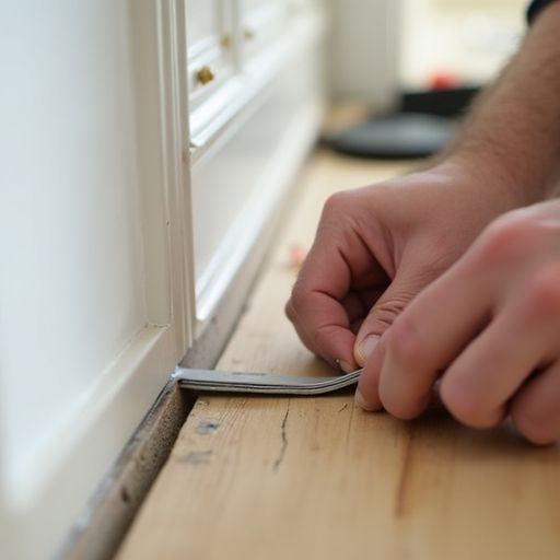 Person applying weatherstrip to a door expertly.