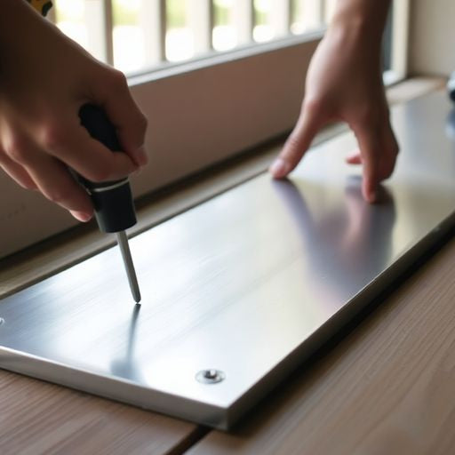 Hands installing a kick plate on a porch.