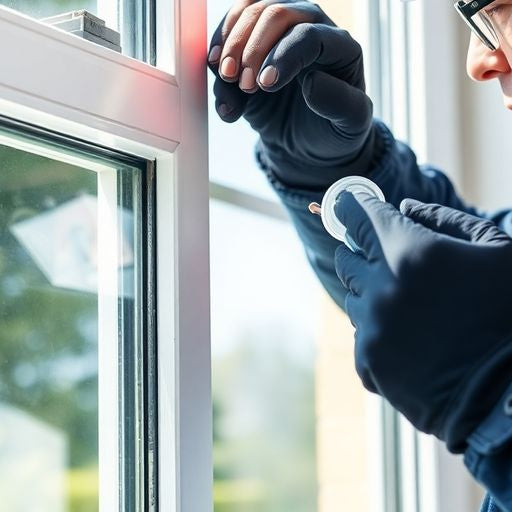 Window repair technician fixing a residential window.