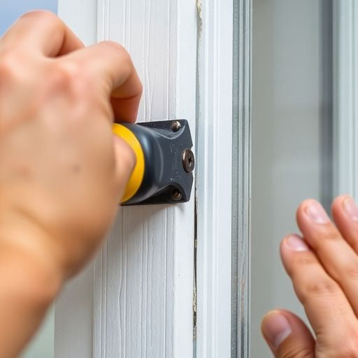 Hands applying weather stripping to a window frame.