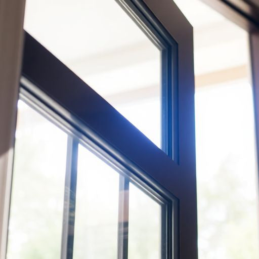Modern storm door partially open with natural light.