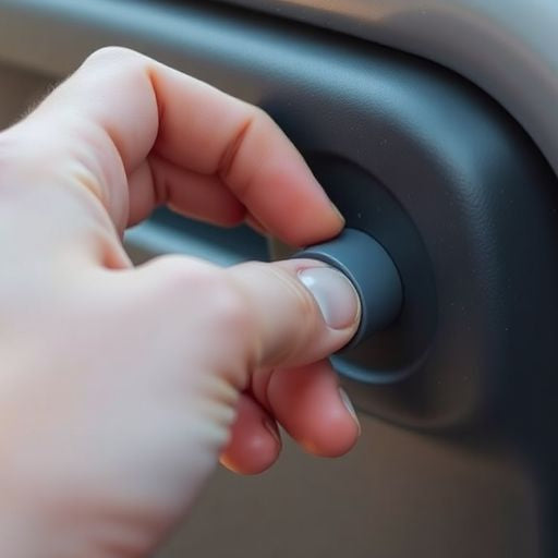 Hand removing a window crank handle from a door.