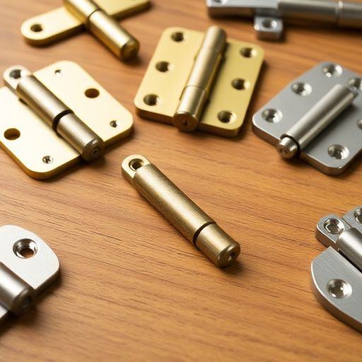 Various butt hinges on a wooden surface.