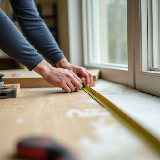 Measuring window frame for storm window installation.