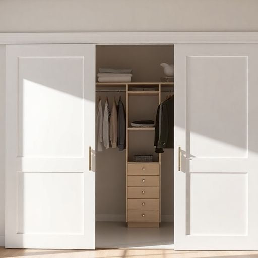 Modern bypass closet doors in a stylish interior.