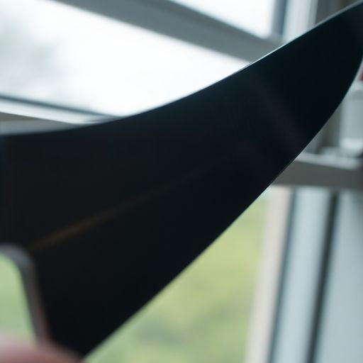 Knife unlocking a window, close-up view.