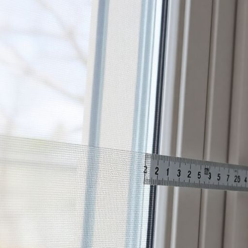 Measuring tool next to a window screen for accuracy.