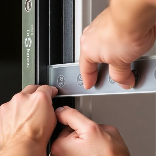 Person adjusting storm door shim for perfect fit.